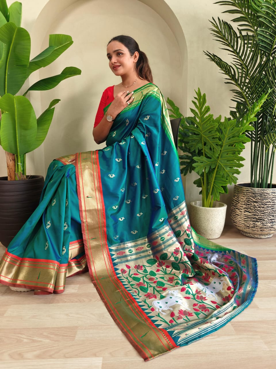 Cultural Weaves in Teal Blue Paithani  Silk Saree