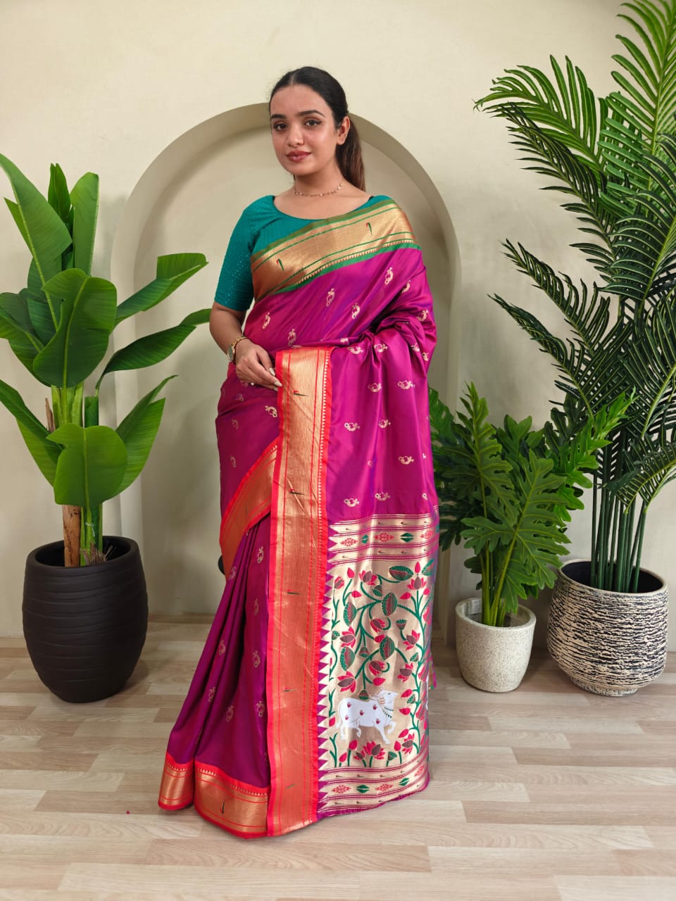 Cultural Weaves in Red Violet Paithani  Silk Saree