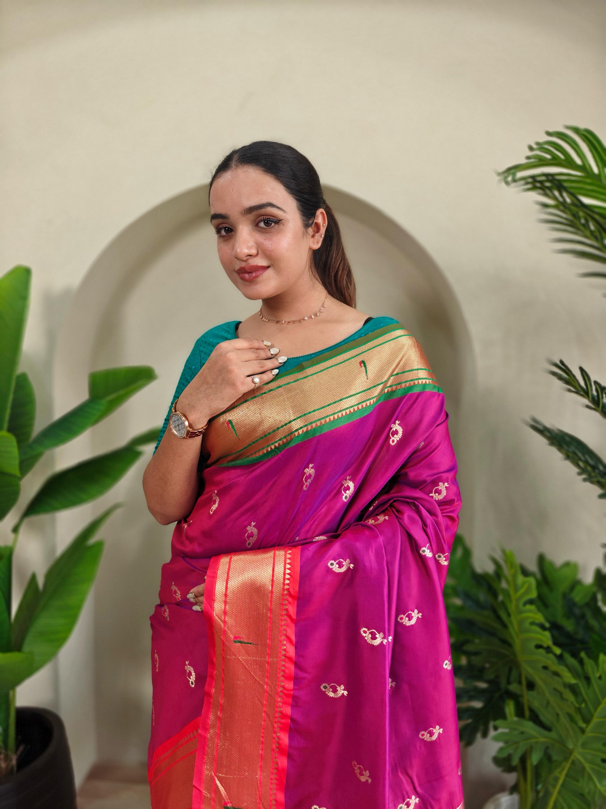 Cultural Weaves in Red Violet Paithani  Silk Saree