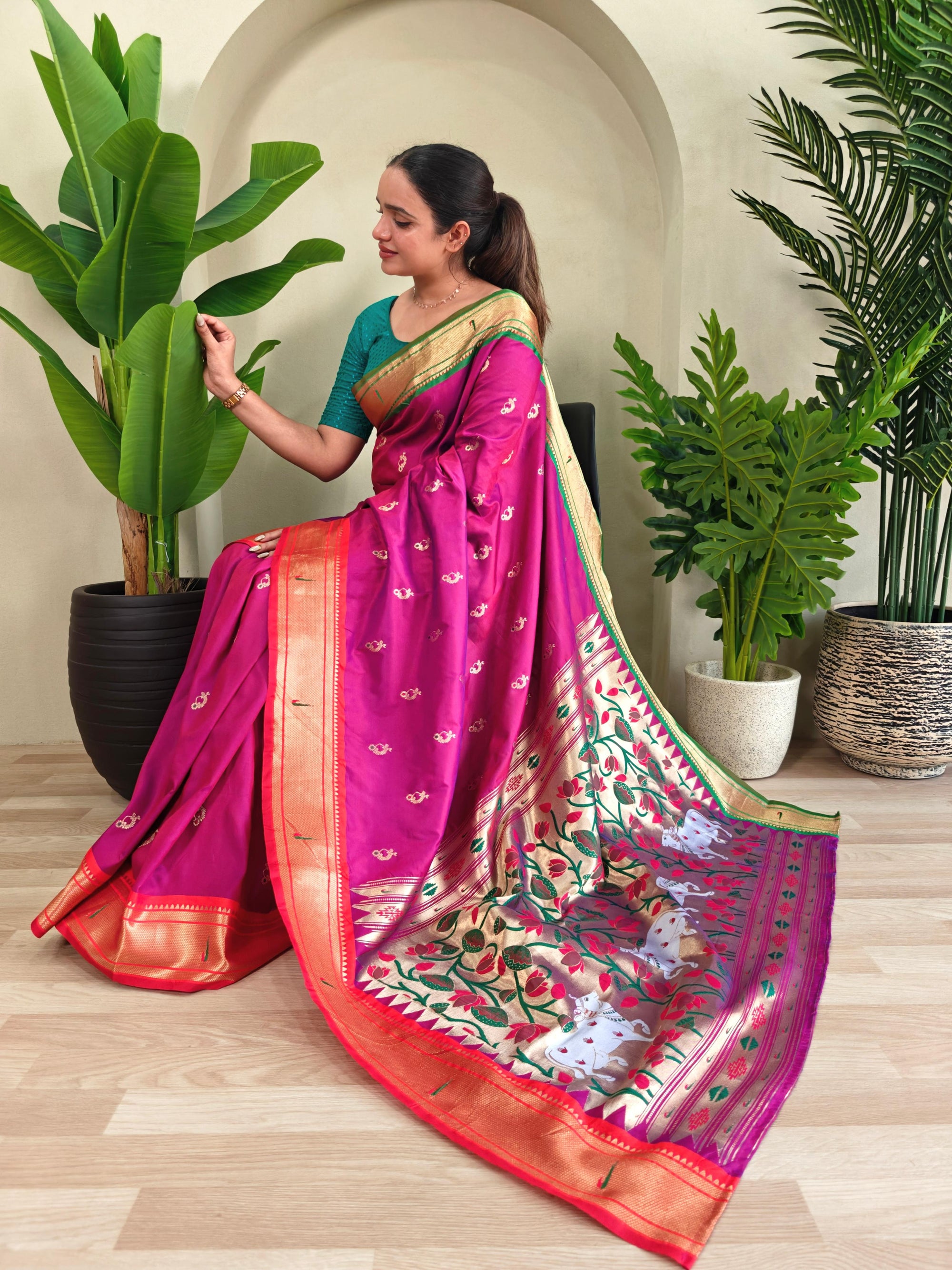 Cultural Weaves in Red Violet Paithani  Silk Saree
