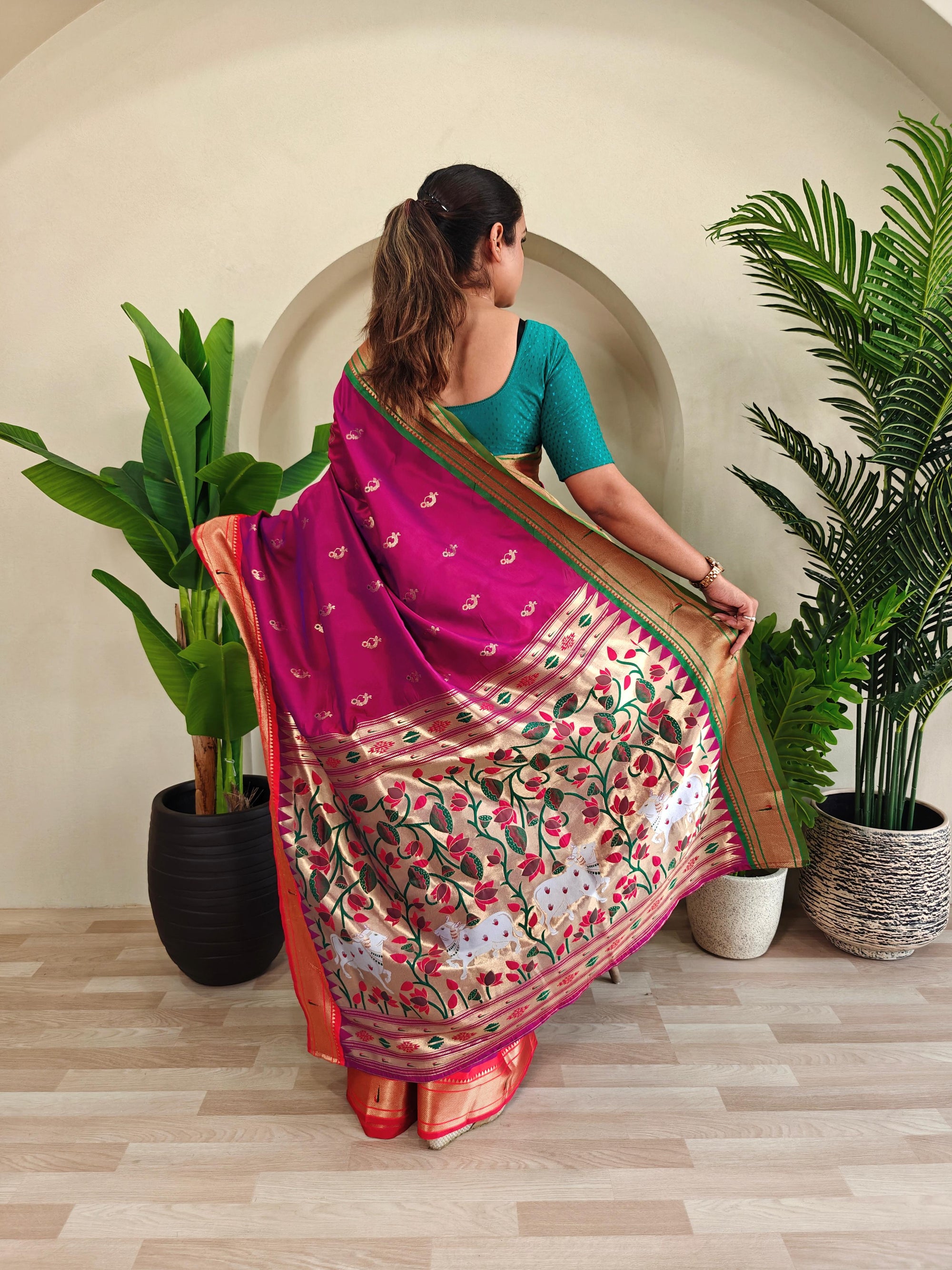 Cultural Weaves in Red Violet Paithani  Silk Saree