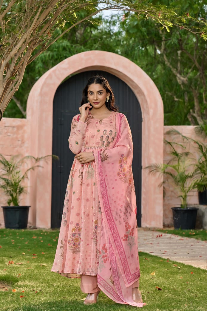 Elegance in Organza Anarkali 3 pc Suit Set