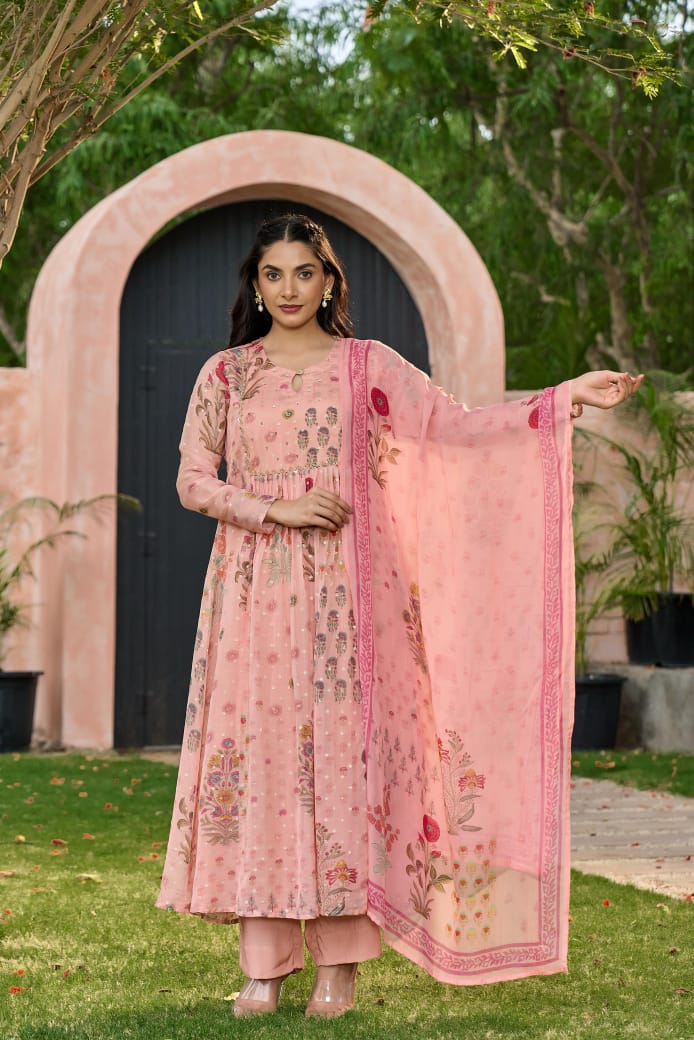 Elegance in Organza Anarkali 3 pc Suit Set