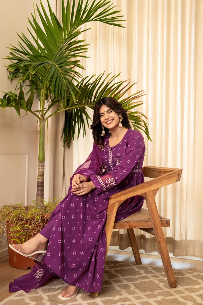 Mulmul Magic for Festive Anarkali 3pc Suit Set