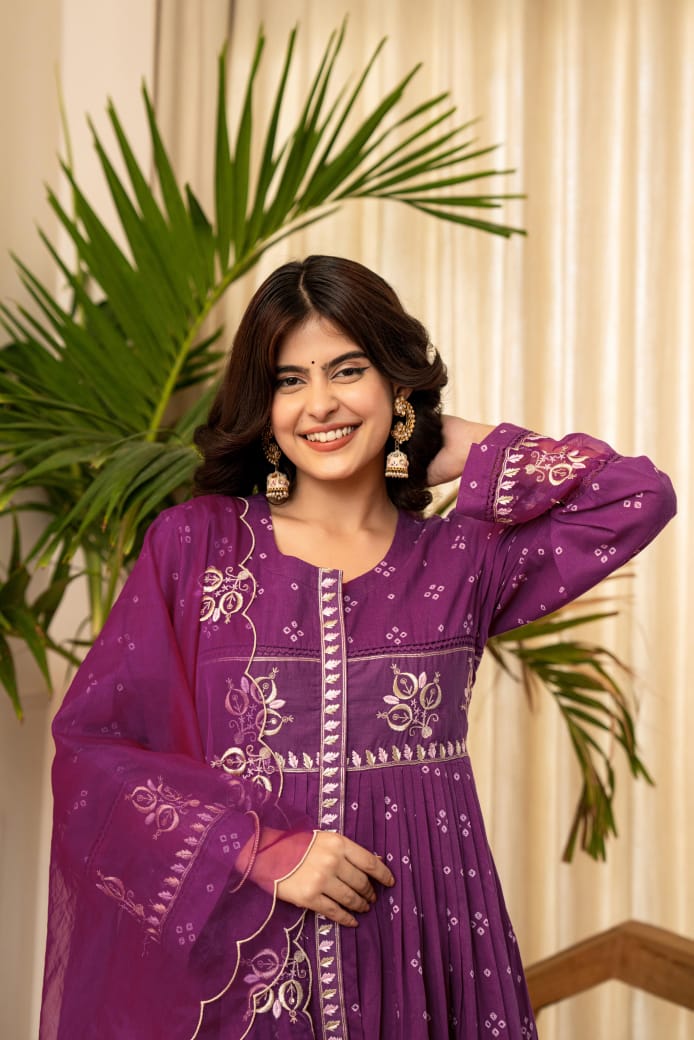 Mulmul Magic for Festive Anarkali 3pc Suit Set
