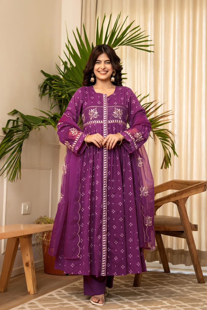 Mulmul Magic for Festive Anarkali 3pc Suit Set