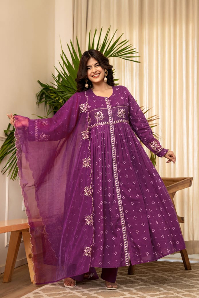 Mulmul Magic for Festive Anarkali 3pc Suit Set