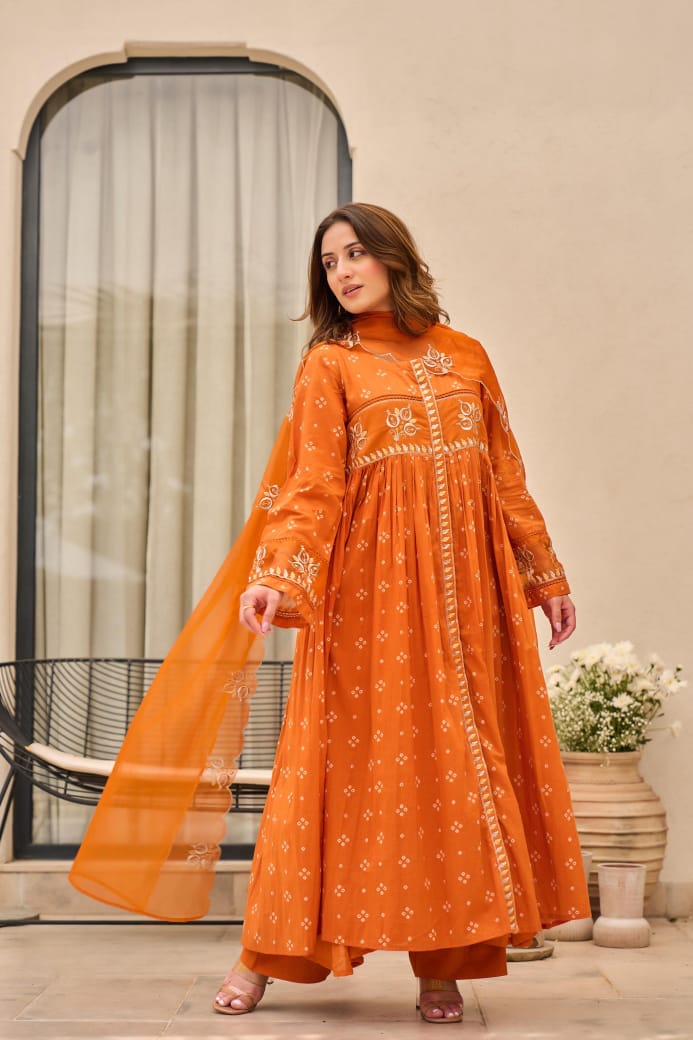 Mulmul Magic for Festive Anarkali 3pc Suit Set