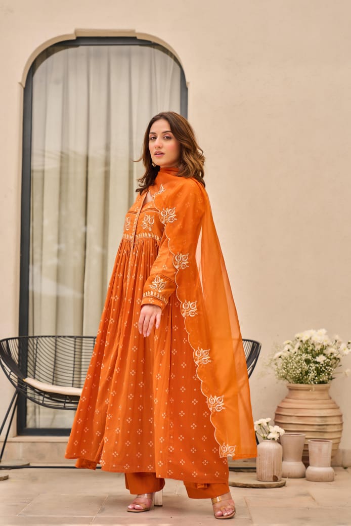 Mulmul Magic for Festive Anarkali 3pc Suit Set