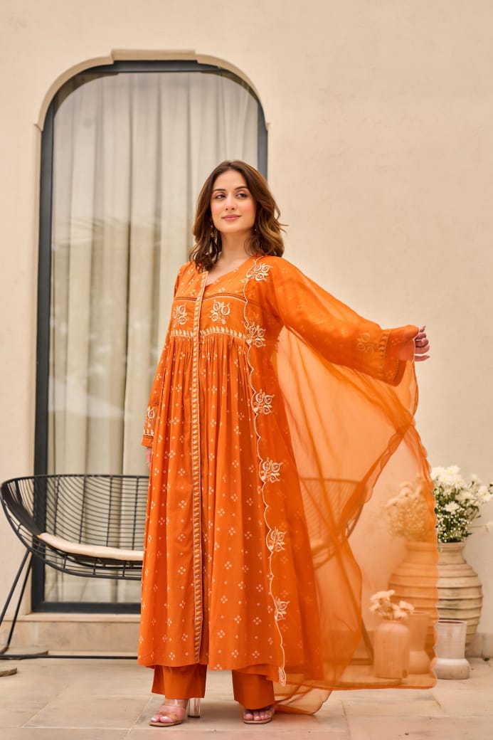Mulmul Magic for Festive Anarkali 3pc Suit Set