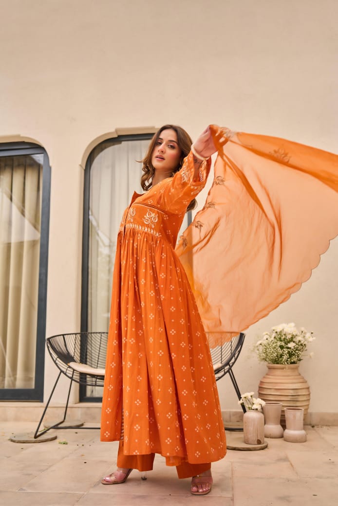 Mulmul Magic for Festive Anarkali 3pc Suit Set