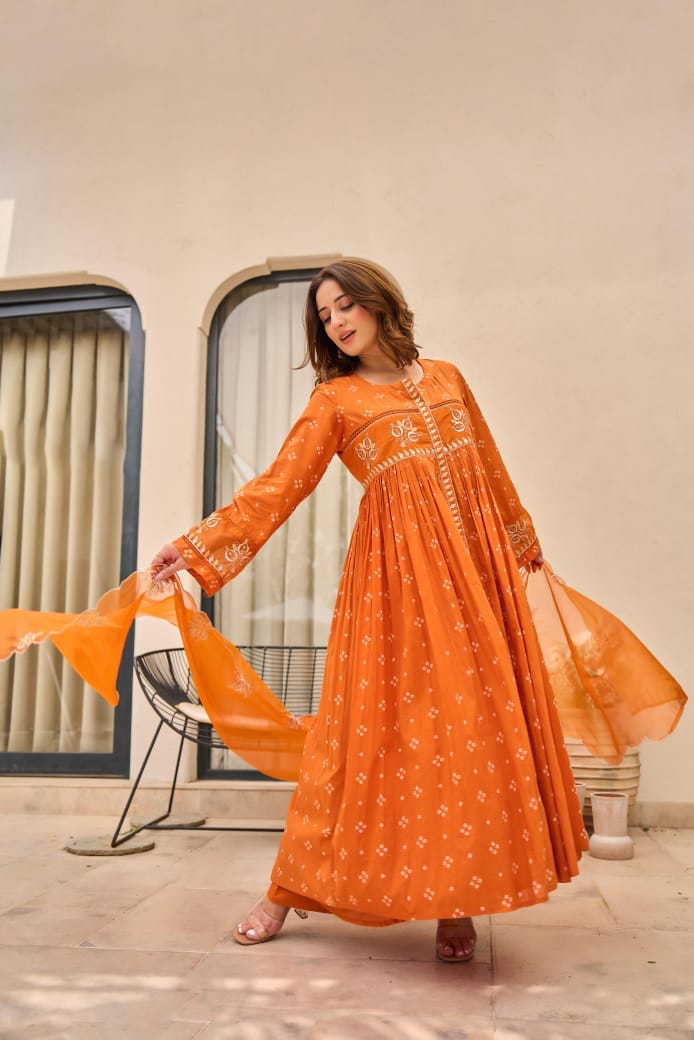 Mulmul Magic for Festive Anarkali 3pc Suit Set