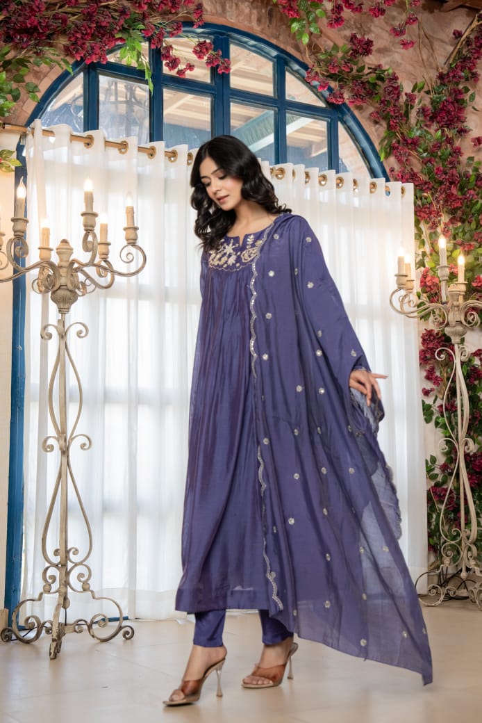 Elegant Pure Mul Chanderi 3Pc Suit Set