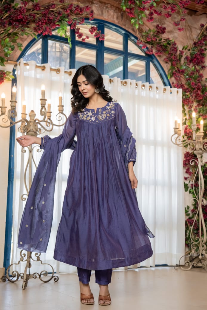 Elegant Pure Mul Chanderi 3Pc Suit Set