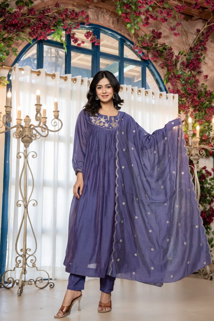 Elegant Pure Mul Chanderi 3Pc Suit Set