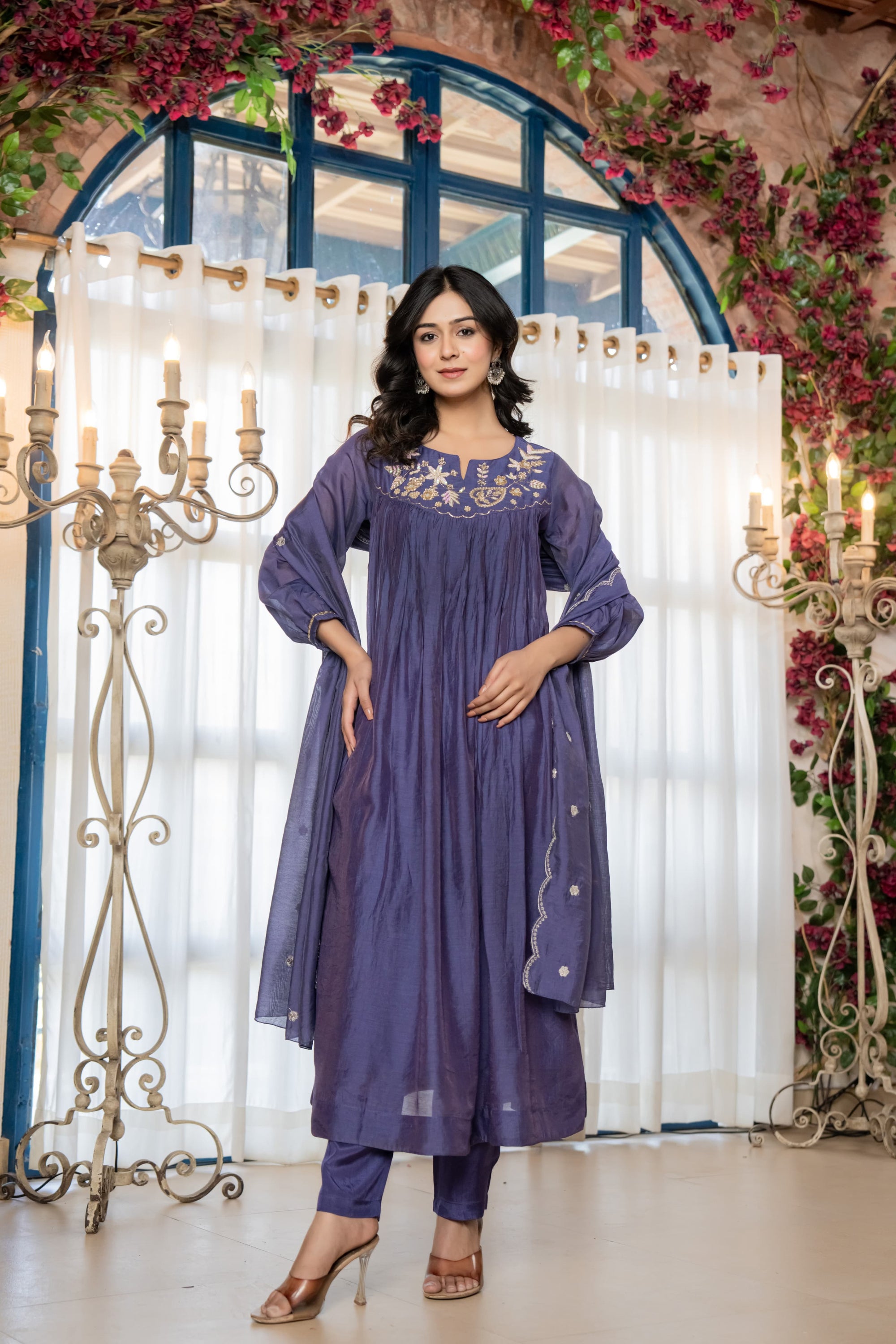 Elegant Pure Mul Chanderi 3Pc Suit Set