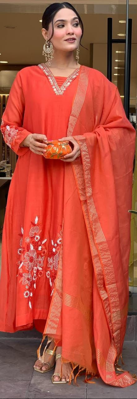 Stylish Embroidery  Anarkali 3pcs Suit Set