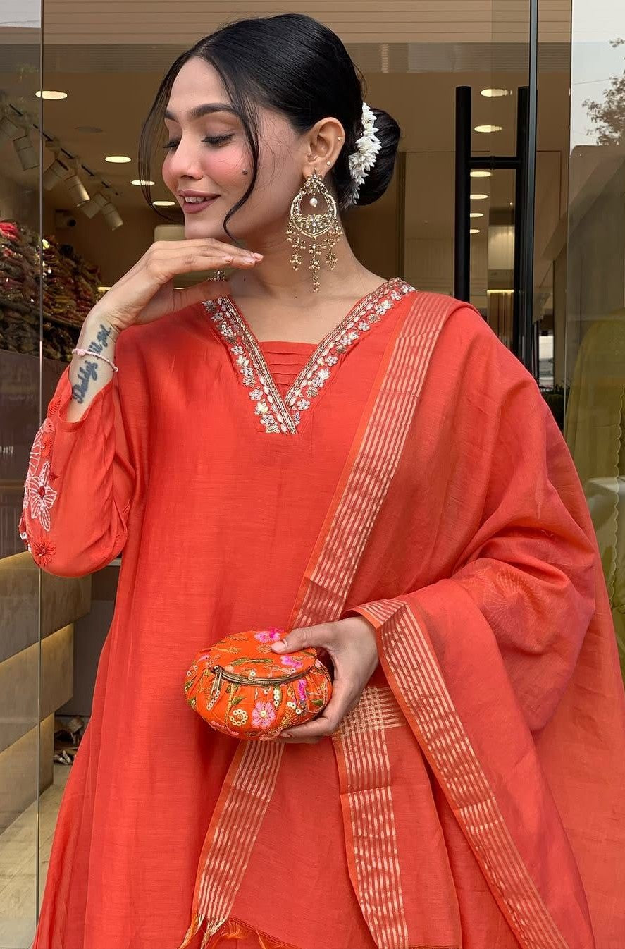 Stylish Embroidery  Anarkali 3pcs Suit Set
