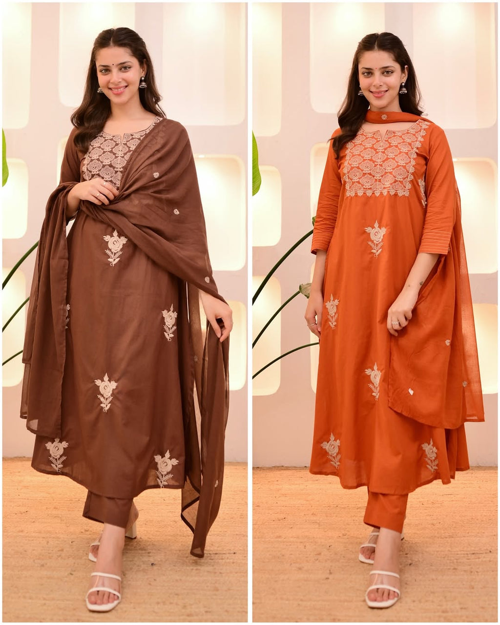 Pure Cotton Thread Work 3Pc Suit Set
