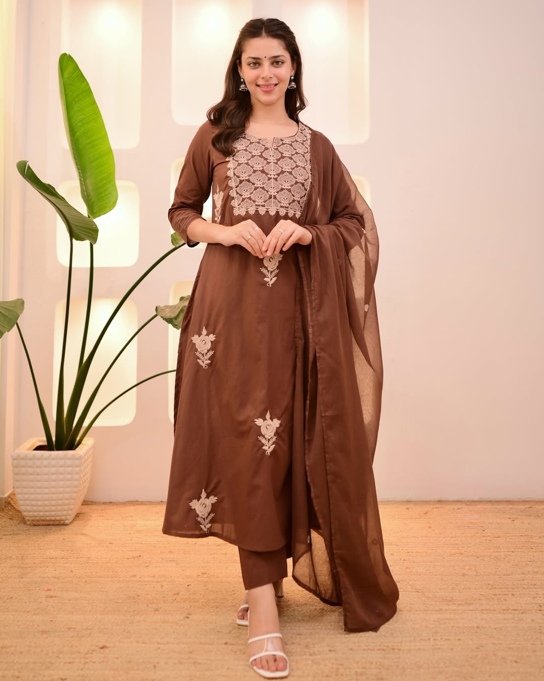 Pure Cotton Thread Work 3Pc Suit Set