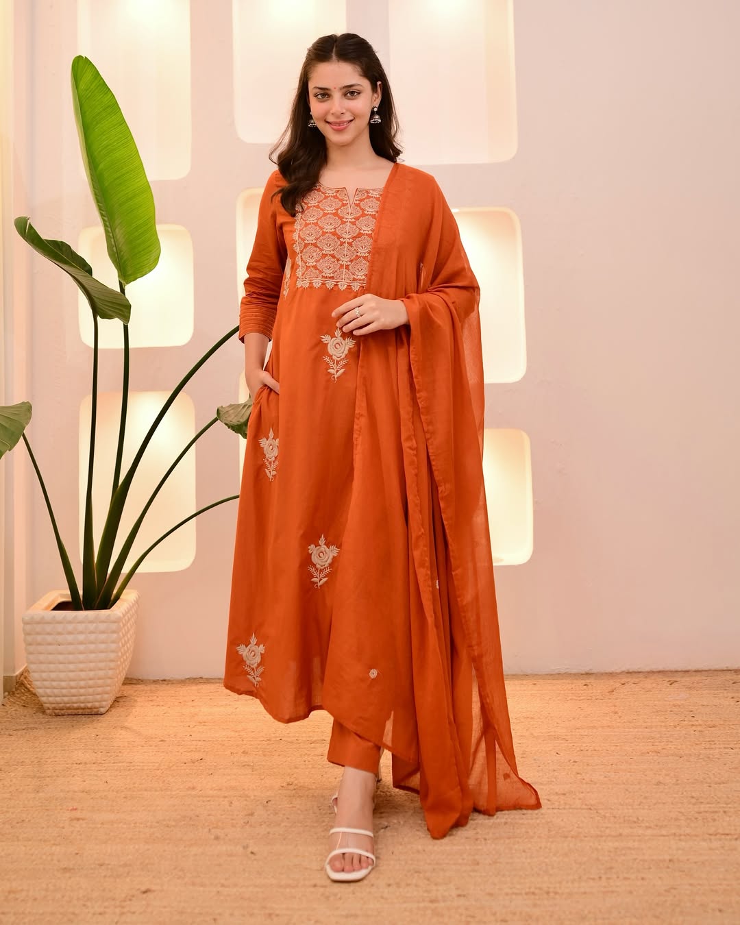 Pure Cotton Thread Work 3Pc Suit Set
