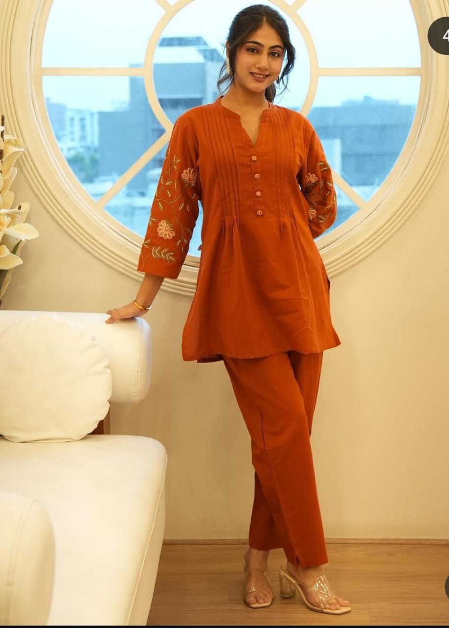 Elegant Embroidered Cotton Co-Ord Set