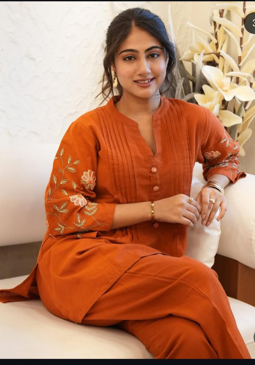 Elegant Embroidered Cotton Co-Ord Set