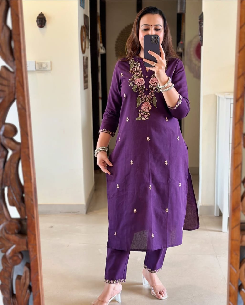 Graceful Purple  Embroidered 3pc Suit Set