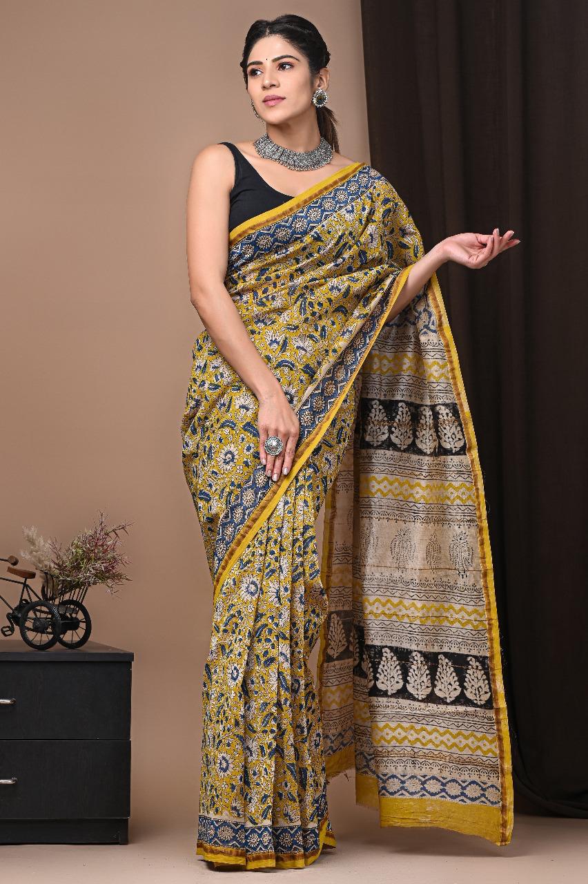 Chanderi Silk Hand Block Printed Saree
