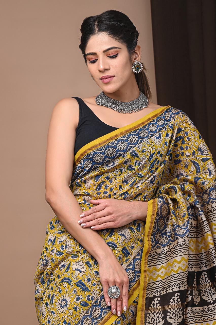 Chanderi Silk Hand Block Printed Saree