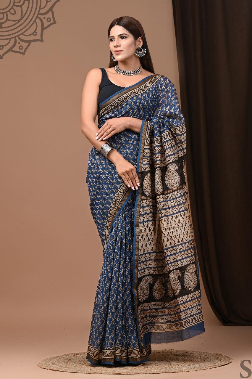 Chanderi Silk Hand Block Printed Saree
