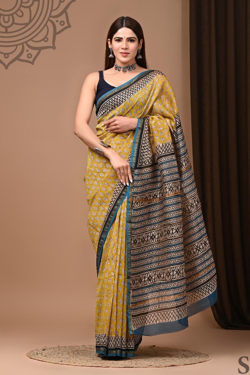 Chanderi Silk Hand Block Printed Saree