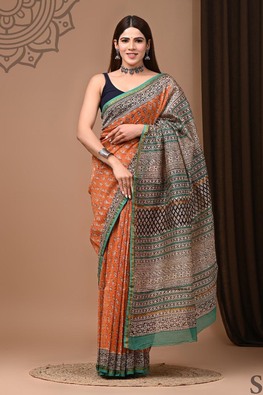 Chanderi Silk Hand Block Printed Saree