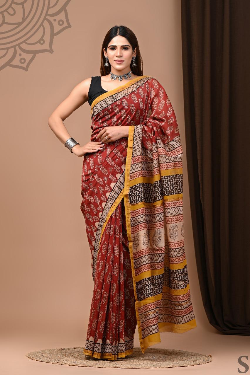 Chanderi Silk Hand Block Printed Saree