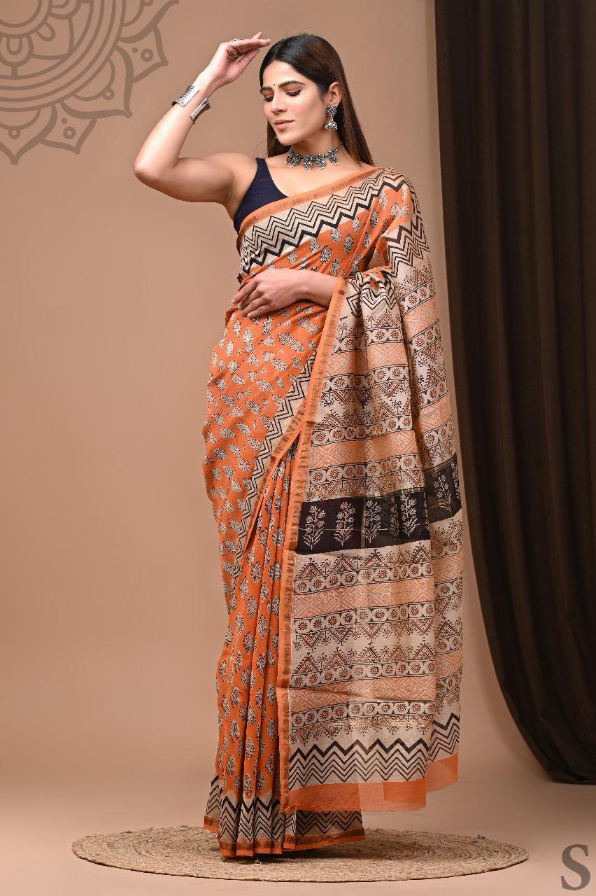 Chanderi Silk Hand Block Printed Saree
