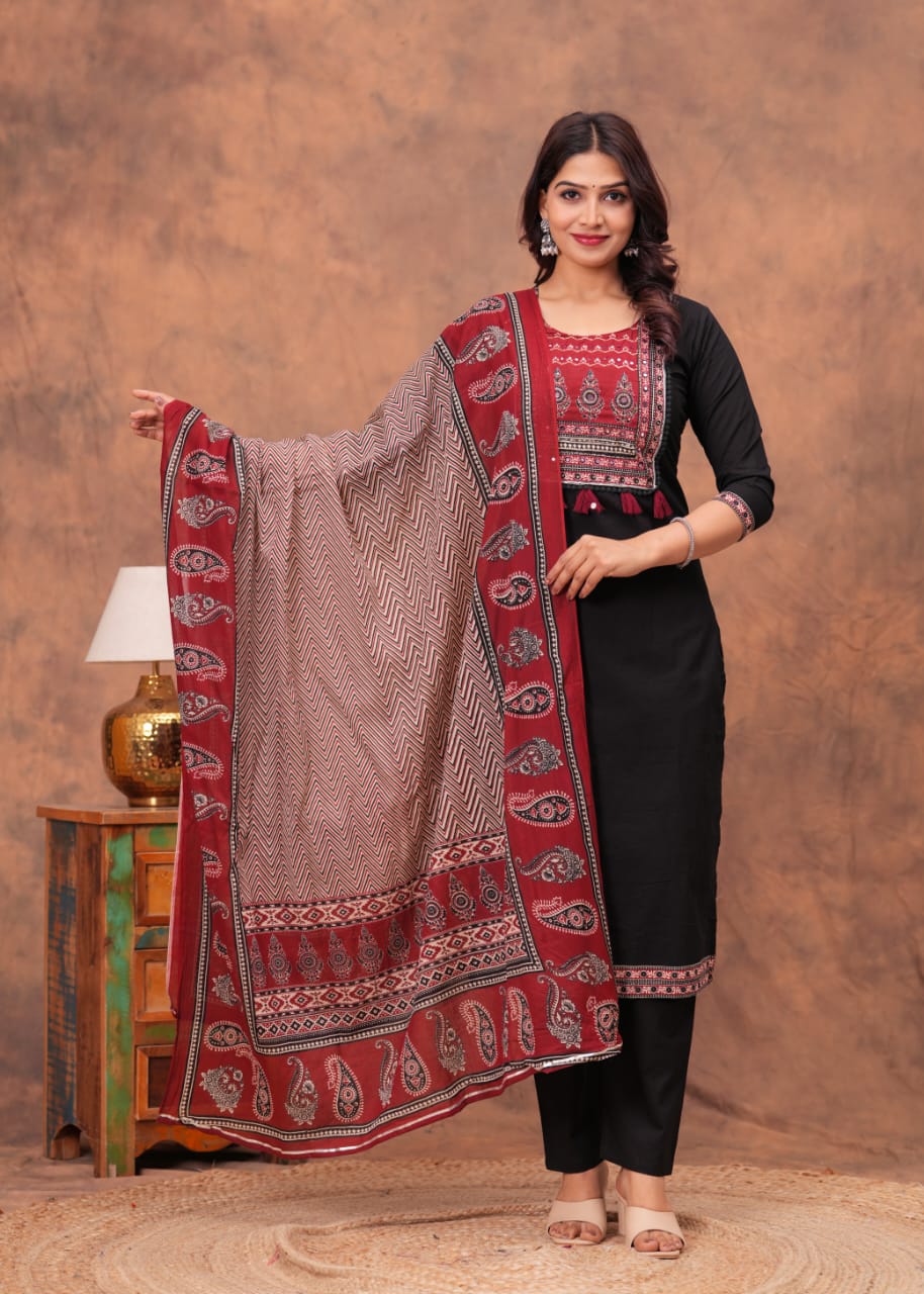 Elegant Bagru Cotton 3 Pc Suit Set