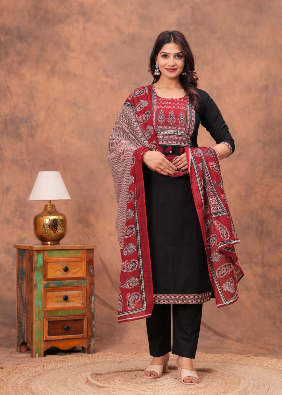 Elegant Bagru Cotton 3 Pc Suit Set