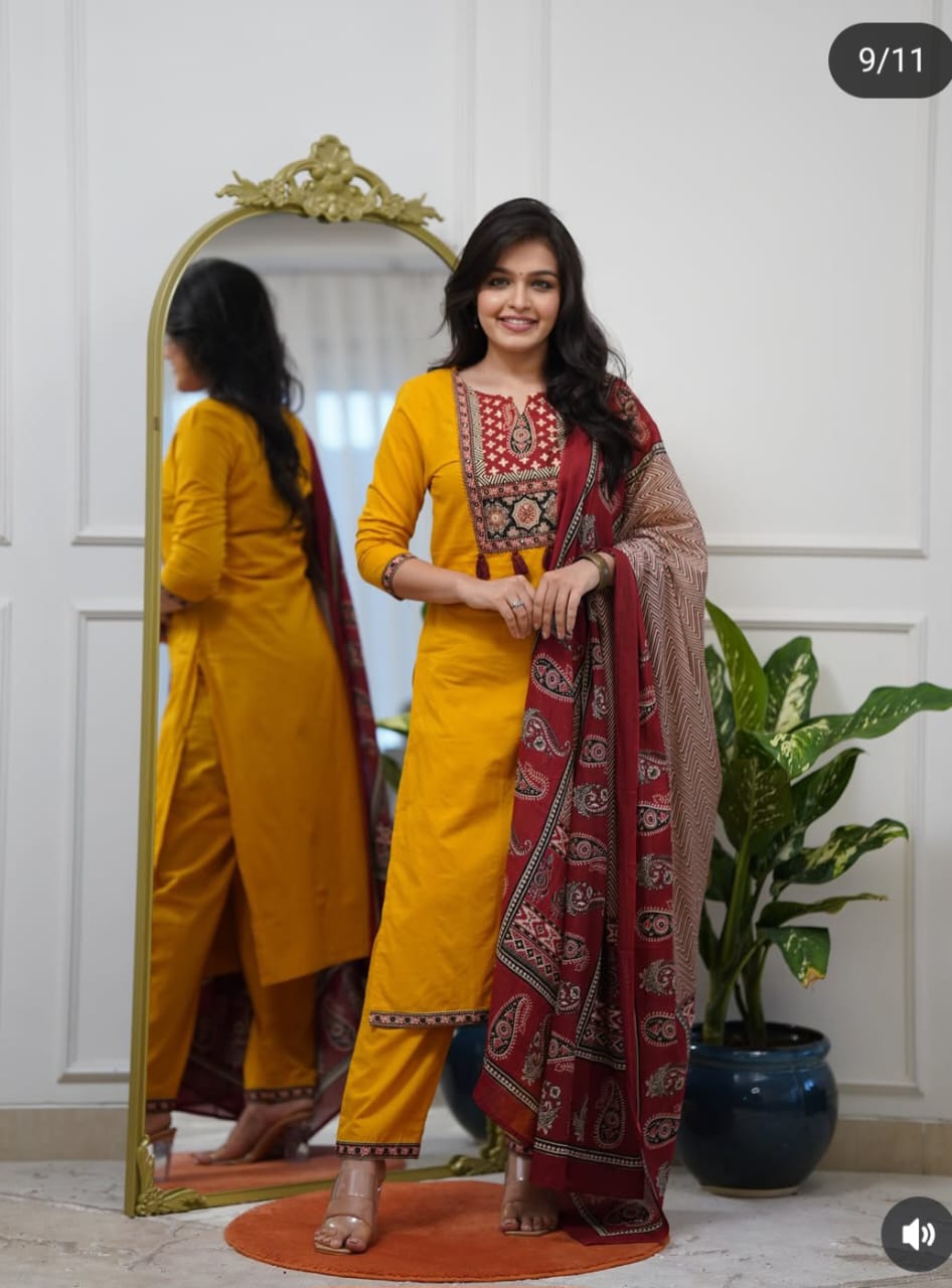 Elegant Bagru Cotton 3 Pc Suit Set