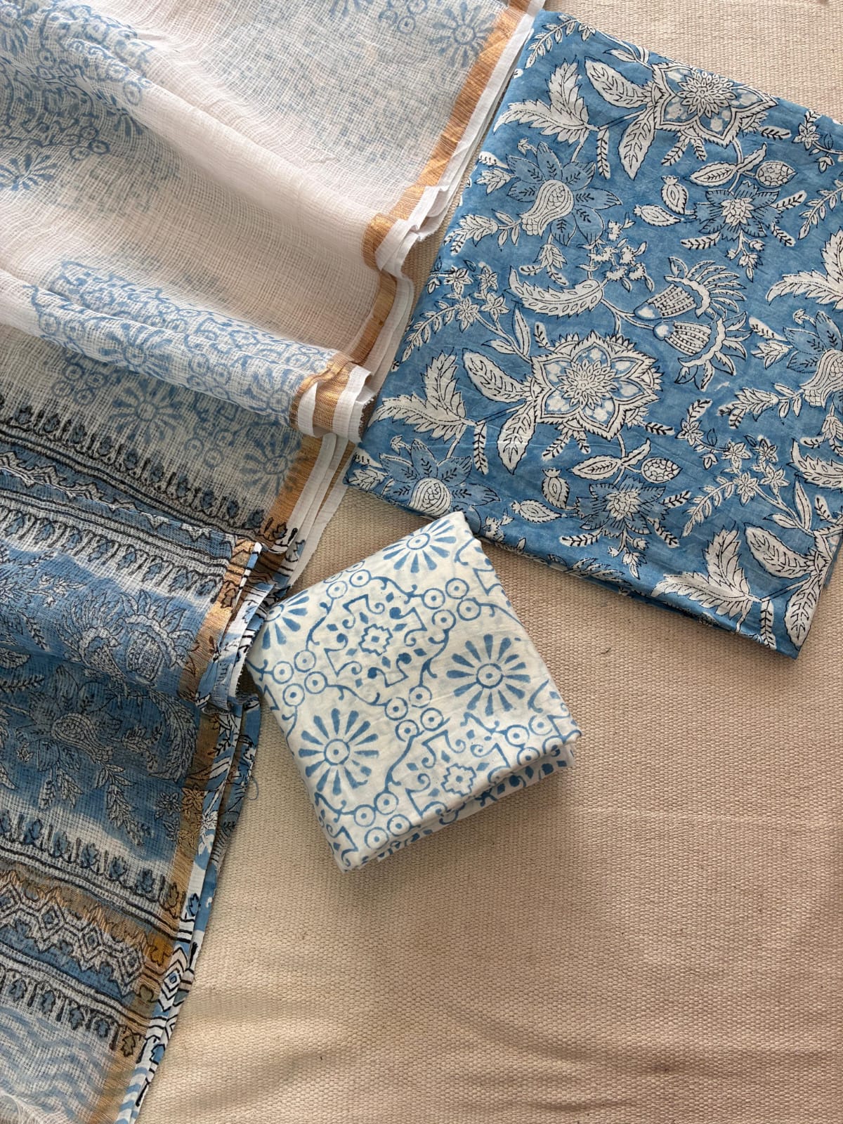 Hand Block Cotton Suit with Kota Dupatta
