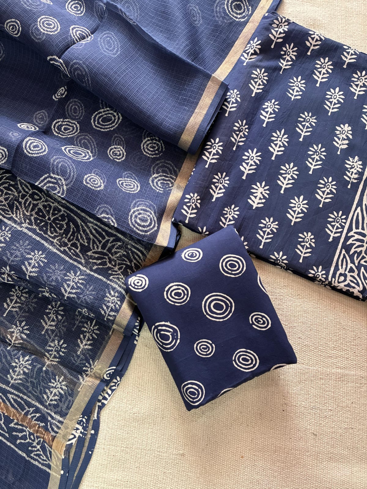 Hand Block Cotton Suit with Kota Dupatta
