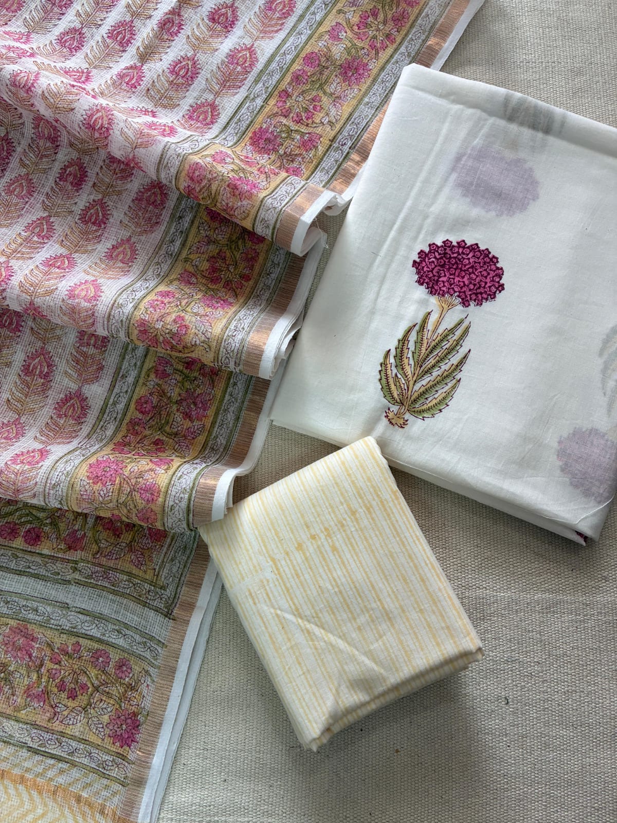 Hand Block Cotton Suit with Kota Dupatta