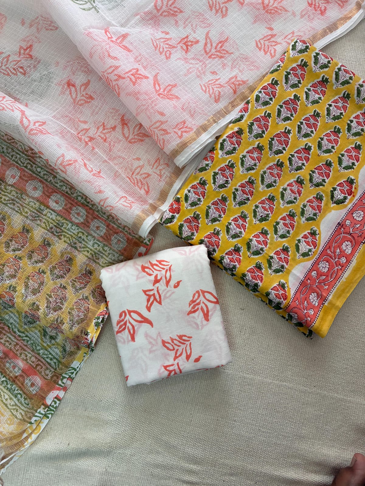 Hand Block Cotton Suit with Kota Dupatta