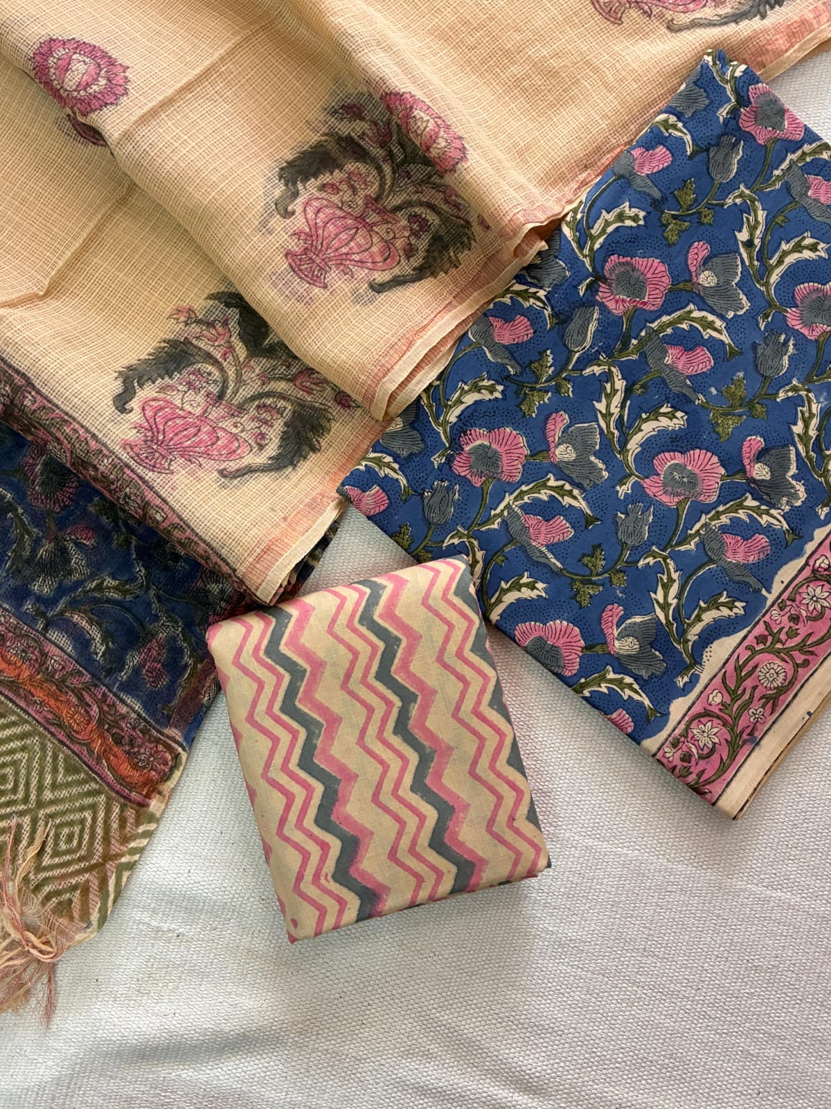 Hand Block Cotton Suit with Kota Dupatta