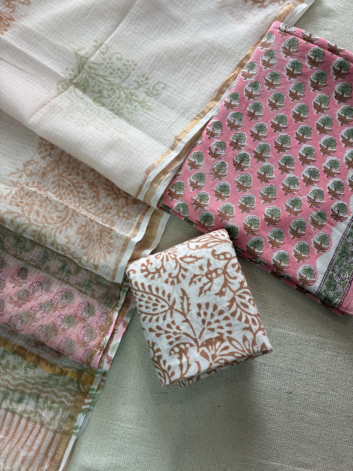 Hand Block Cotton Suit with Kota Dupatta