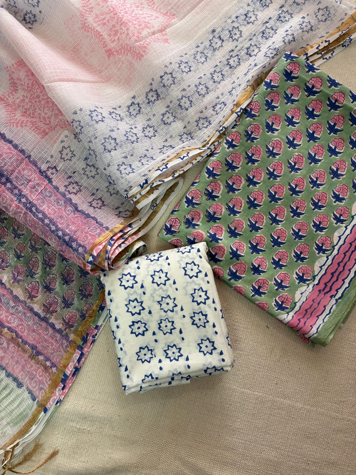 Hand Block Cotton Suit with Kota Dupatta