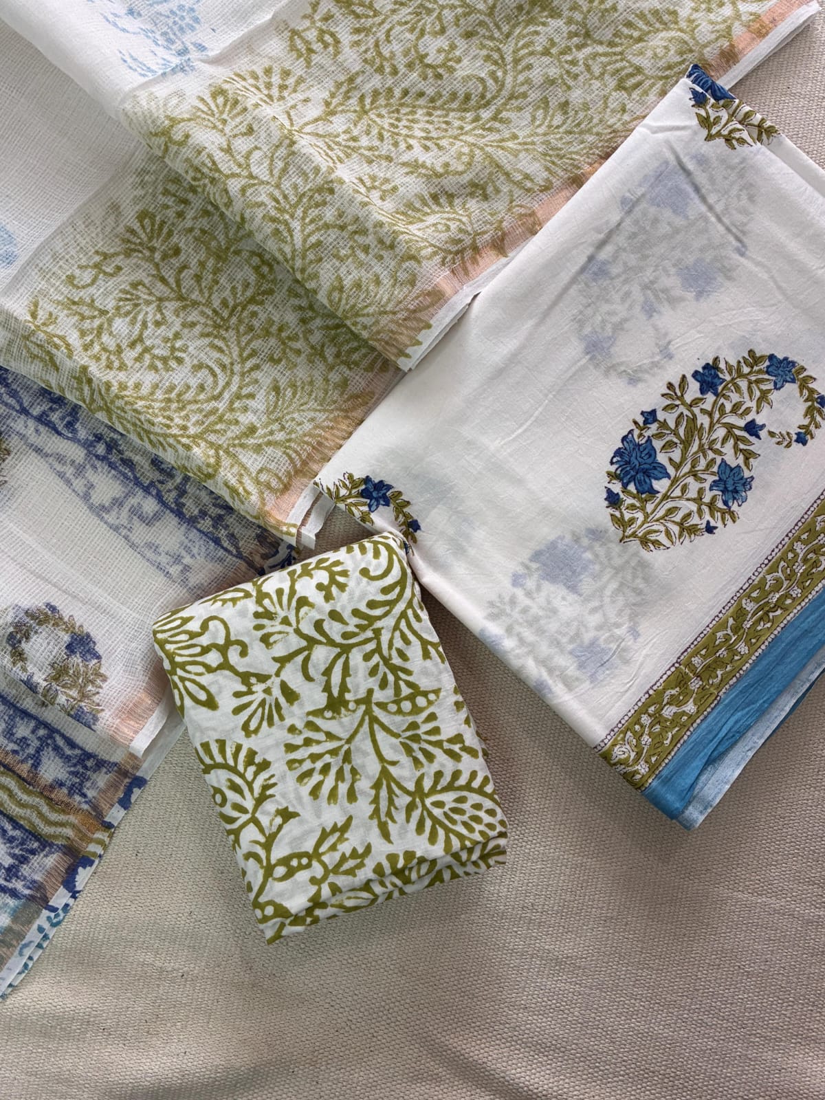 Hand Block Cotton Suit with Kota Dupatta