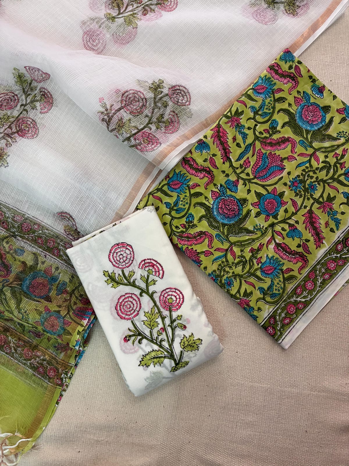 Hand Block Cotton Suit with Kota Dupatta
