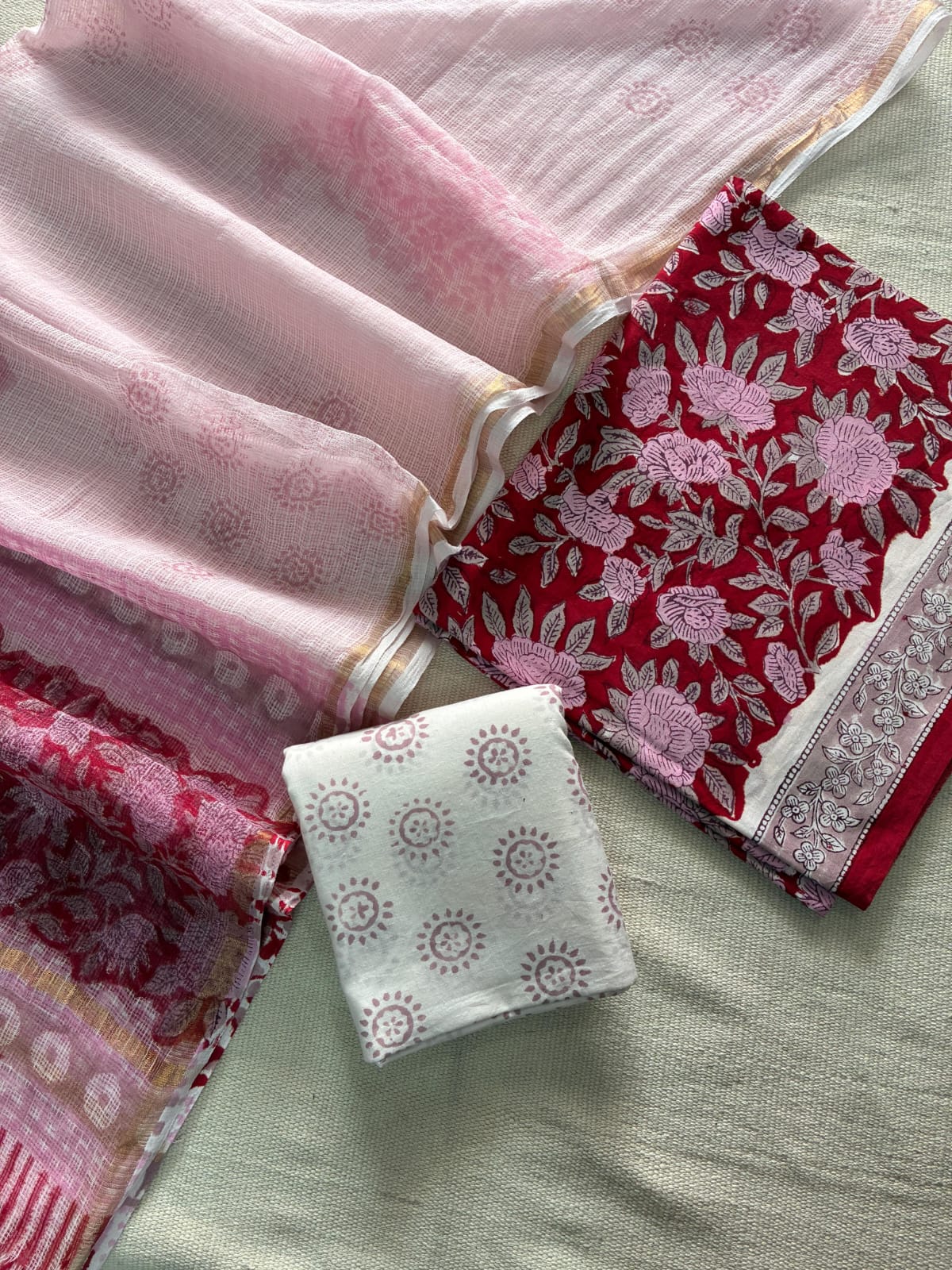 Hand Block Cotton Suit with Kota Dupatta