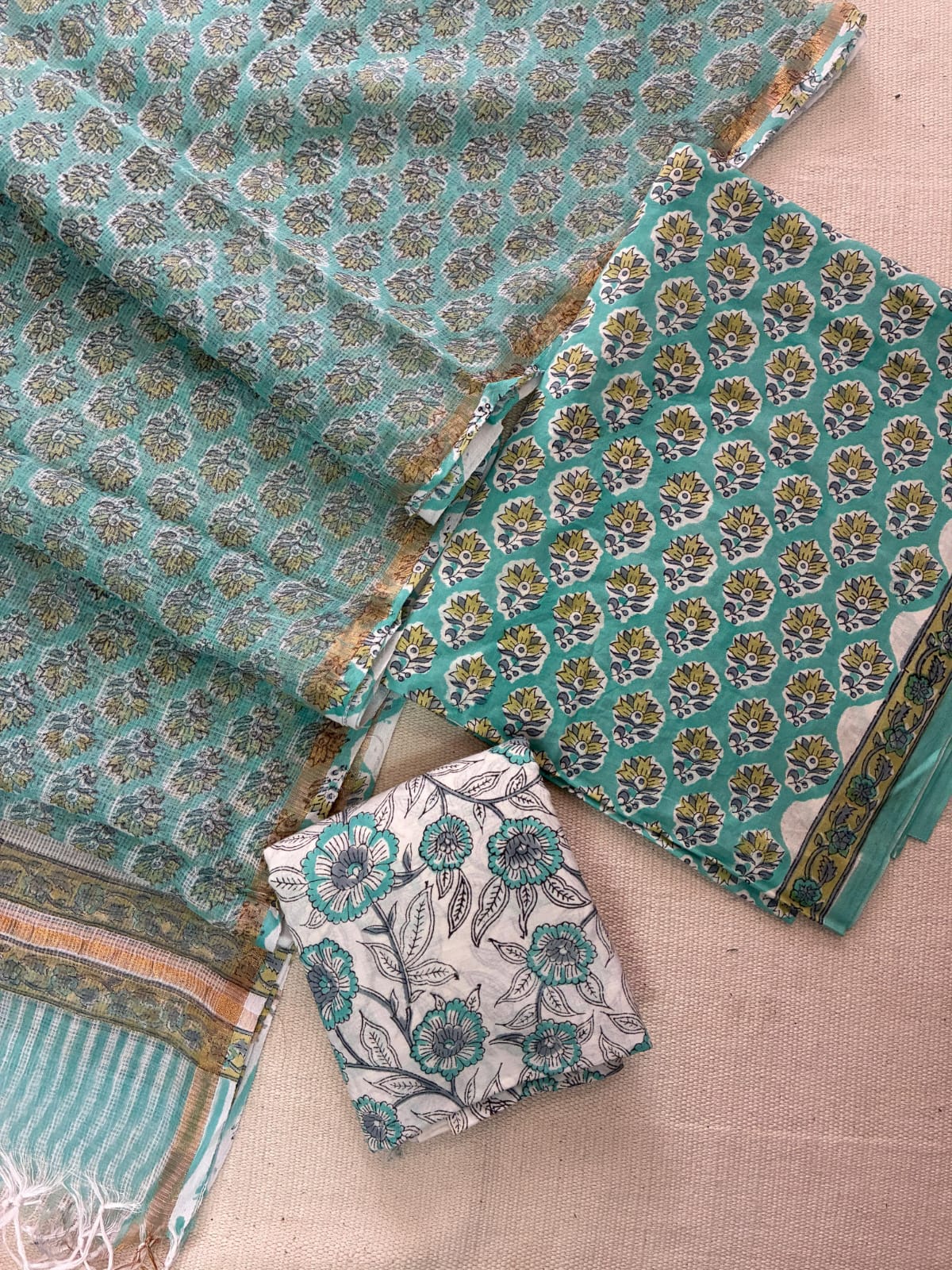 Hand Block Cotton Suit with Kota Dupatta
