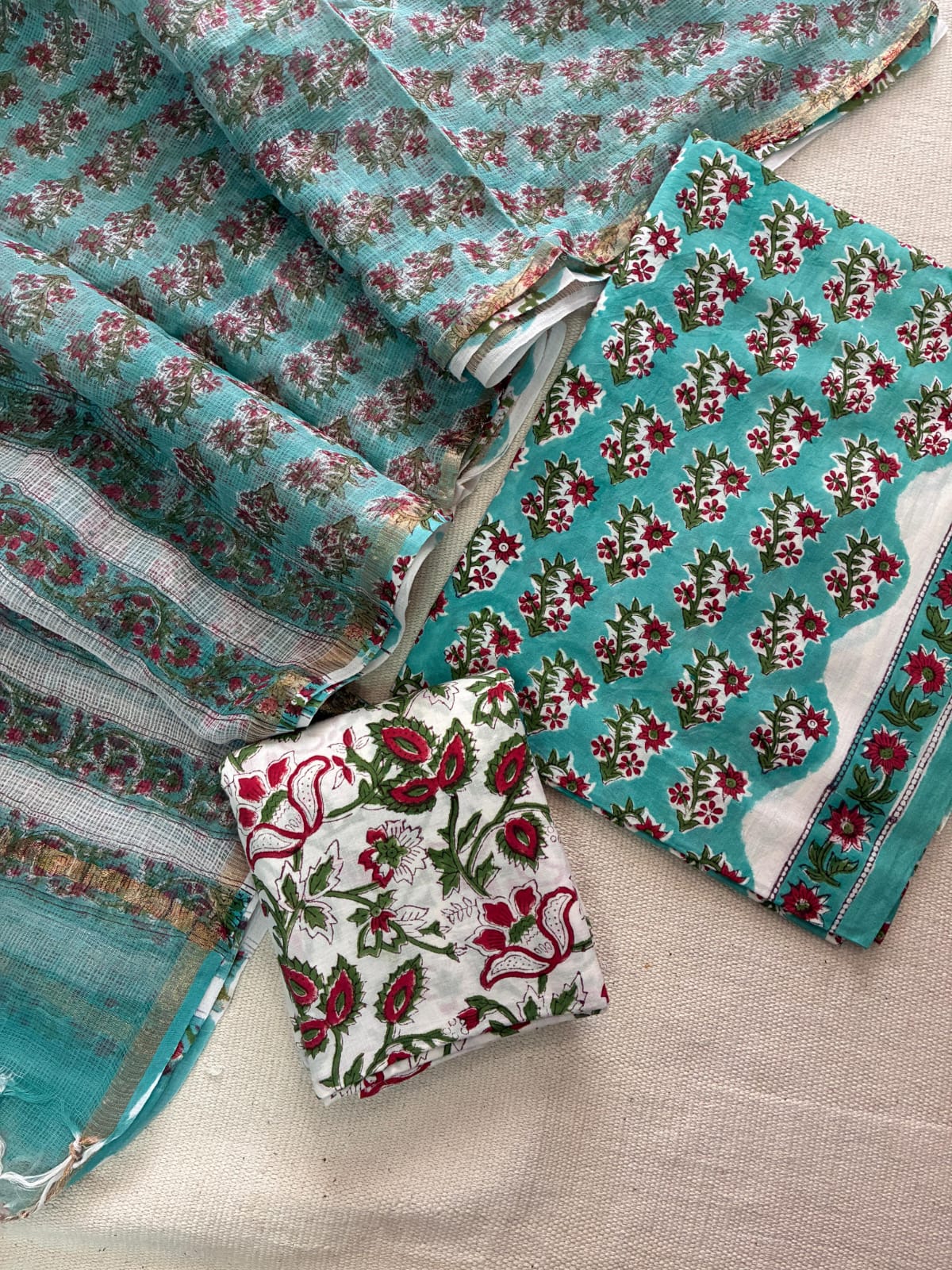 Hand Block Cotton Suit with Kota Dupatta
